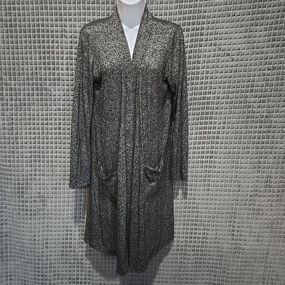 Long Soft Sweater Cardigan Duster SzL VTG USA Thin Boho Chic Gray Open Wrap Y2K - Picture 1 of 9
